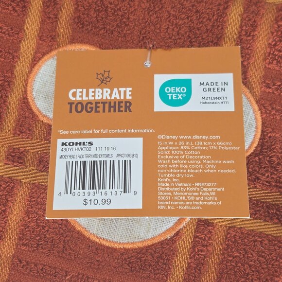 Disney Mickey Mouse Plaid Cotton Hand Towels – Set of 2 - Picture 4 of 7